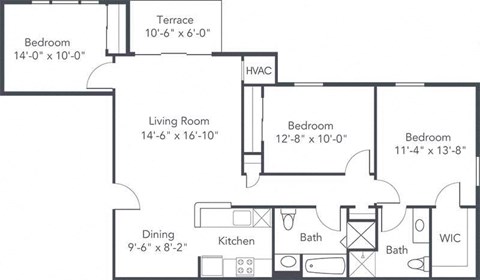 a floor plan of a house with bedrooms and a living room